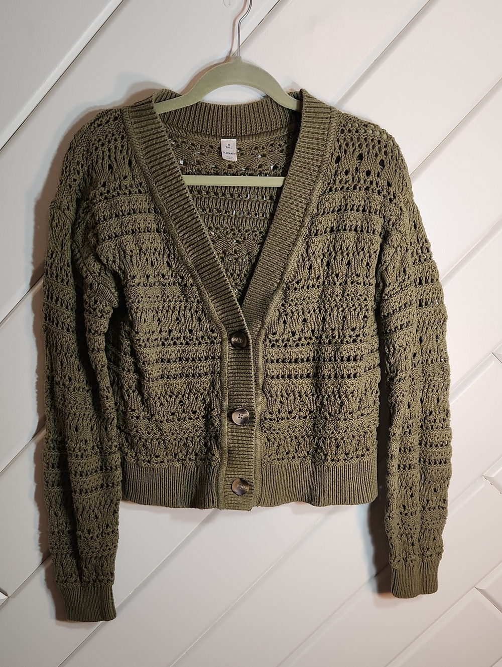 Old Navy M Tall Olive Cropped Knit Button Front Cardigan